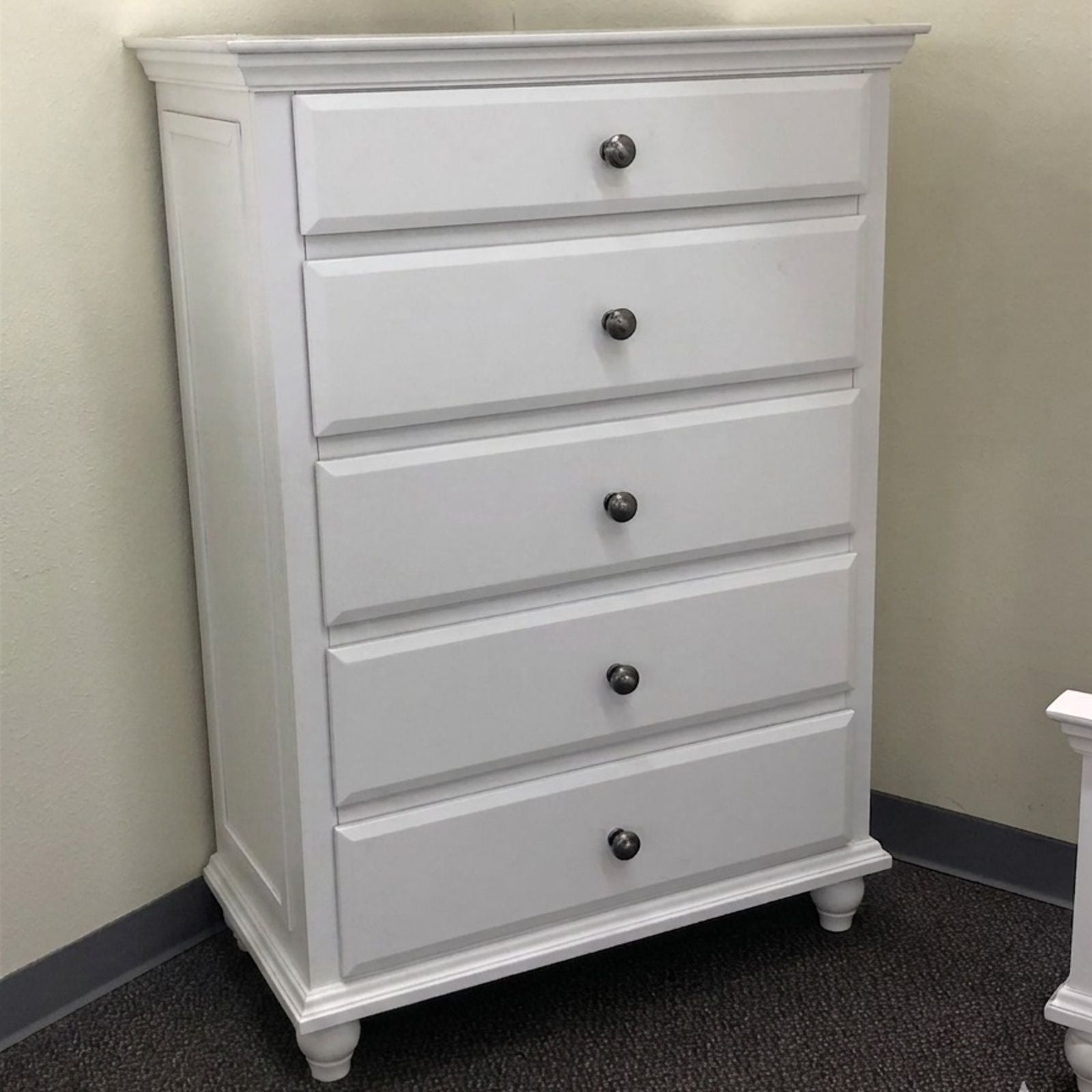 1 Piece Chest 5 Drawers Knob Handles Bedroom Furniture - White