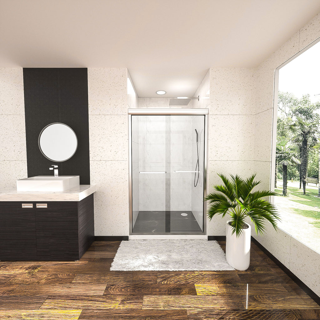 Modern Double Sliding Shower Enclosure, Tempered Glass