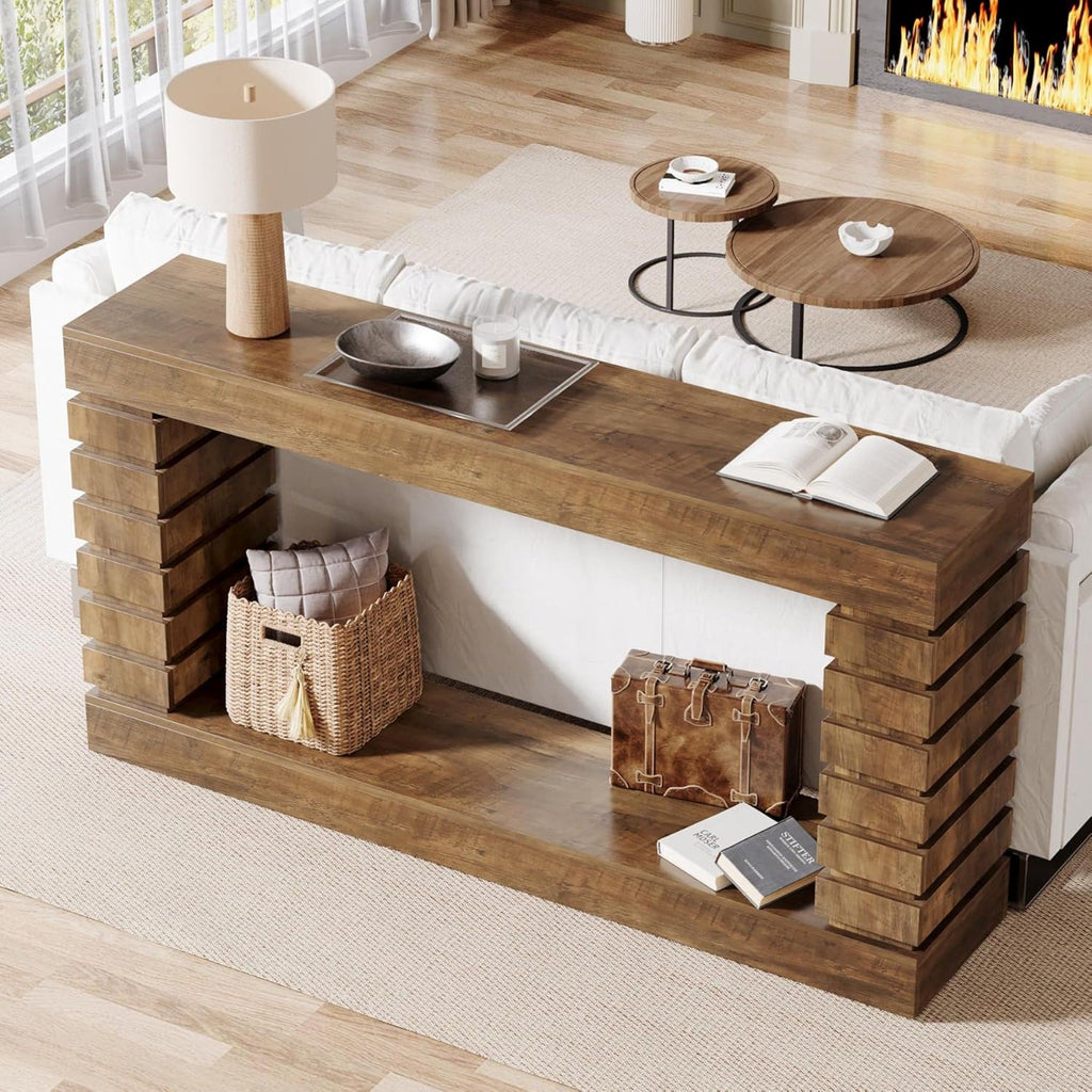 Narrow Console Table With Storage For Entryway - Brown