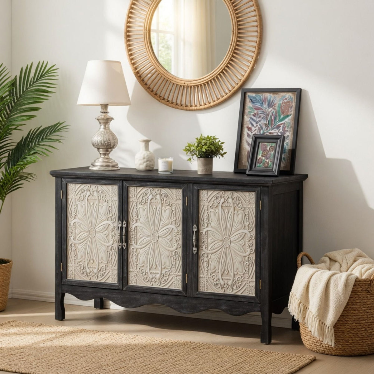 3 Door Sideboard Buffet Cabinet With Storage - Black