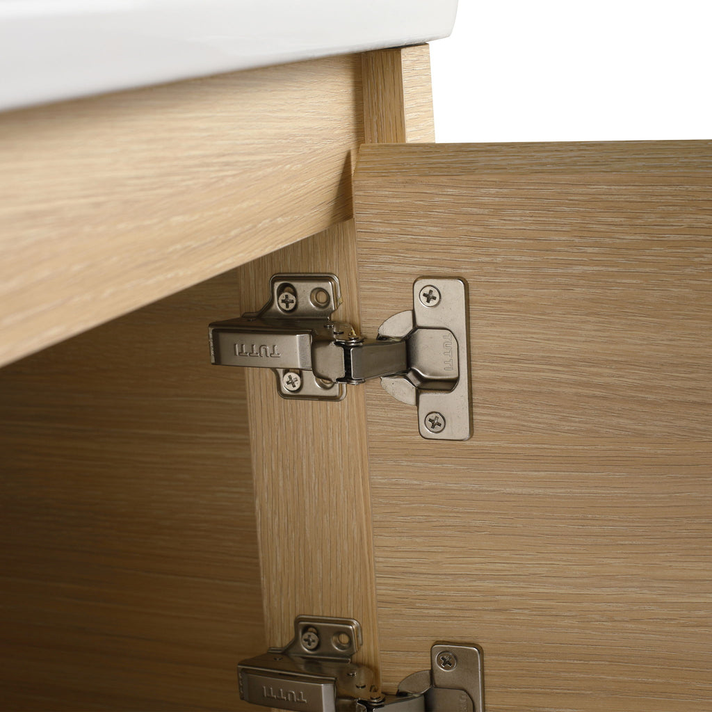Wall Mounted Bathroom Vanity With Sink And Storage Shelves, Soft Close Doors