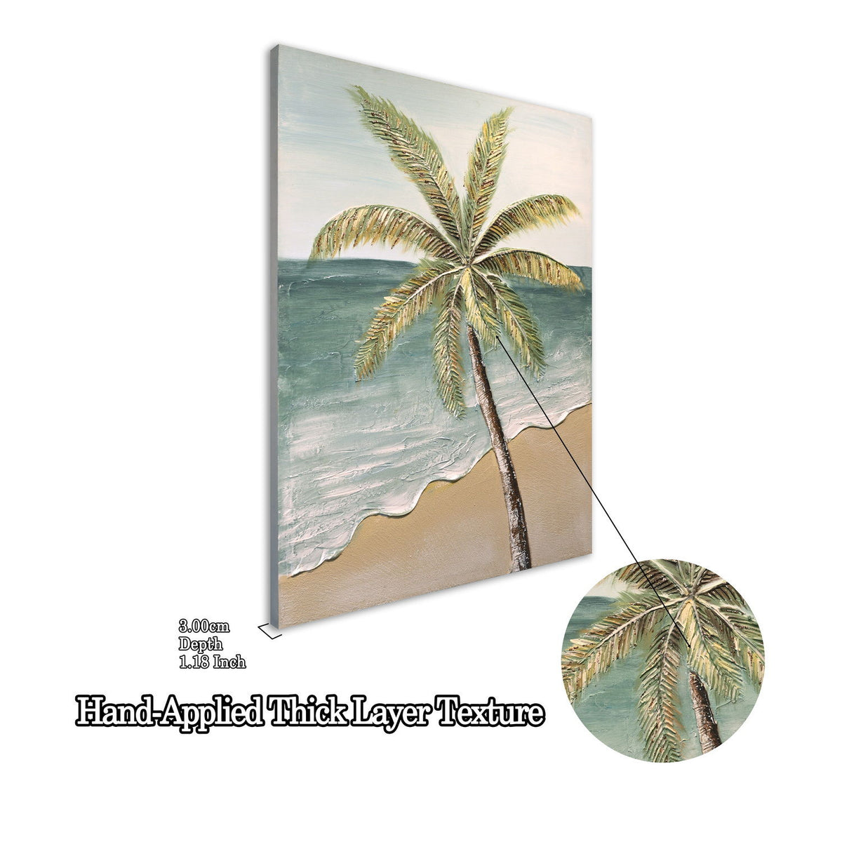 Palm Tree Wall Art, Beach Canvas Painting With Accents, Hand Painted Textured Tropical Decor (Set of 2) - Aqua Blue