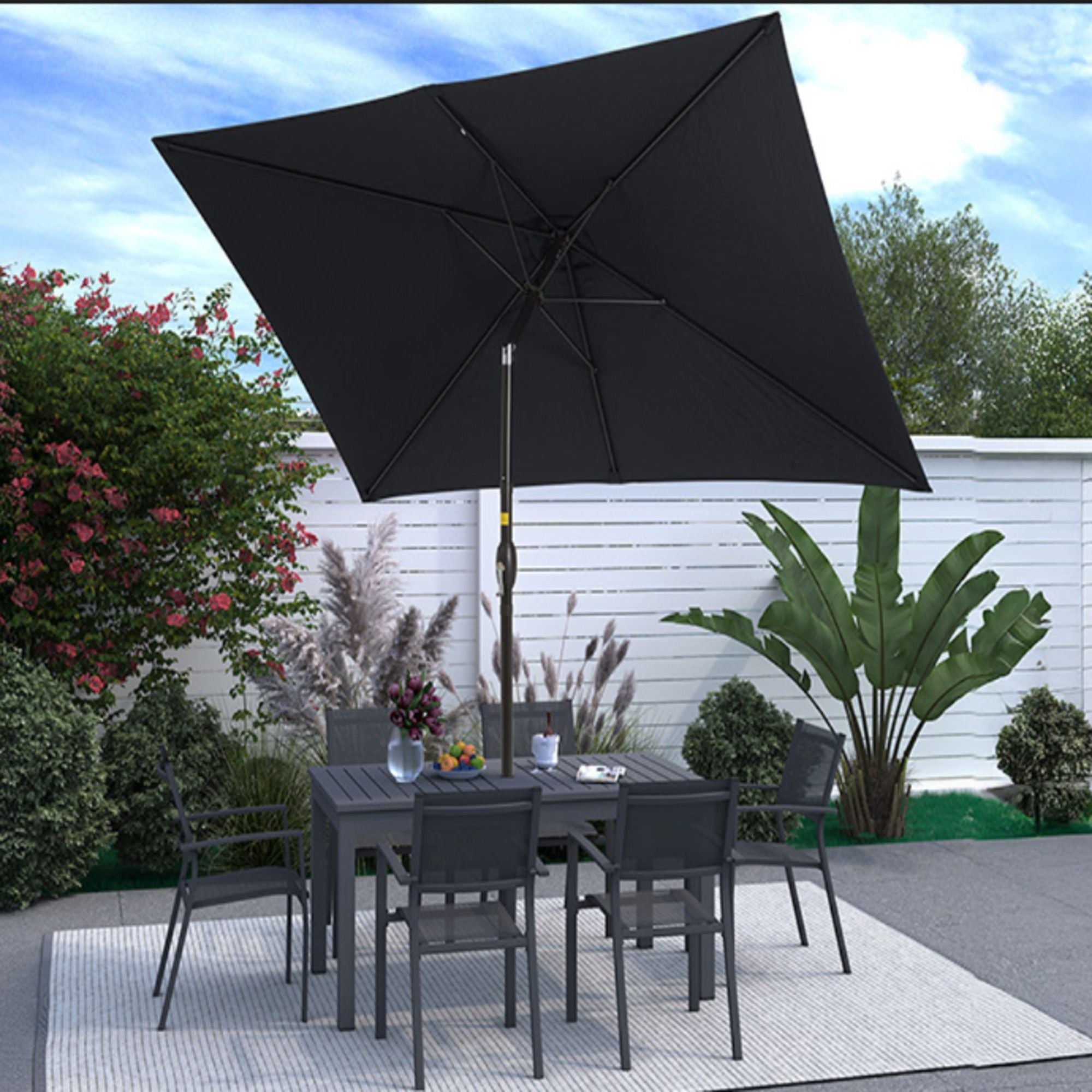 Rectangular Patio Umbrella With Crank Tilt, Polyester UV-Resistant Canopy