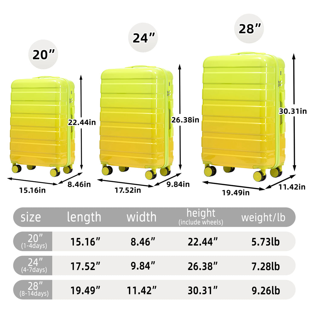 Luggage Set 20" /24" /28" With Combination Lock And Silent Wheels
