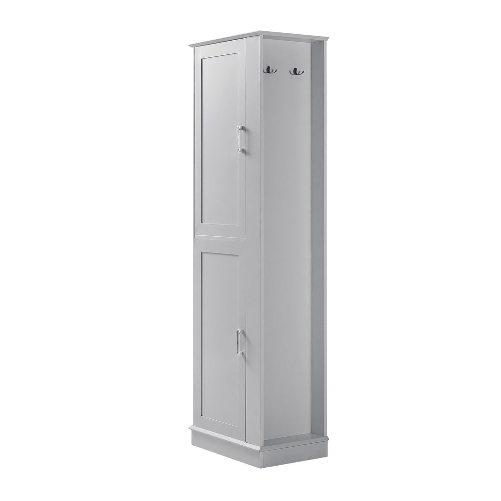 Tall Freestanding Bathroom Storage Cabinet With Adjustable Shelves And Side Hooks