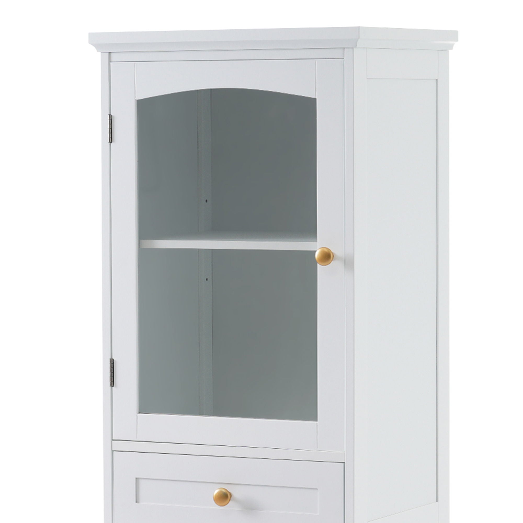 Tall Bathroom Storage Cabinet With Glass Doors, Free-Standing, Two Drawers, And Adjustable Shelves, Board, Painted Perfect For Displaying Your Favorite Items