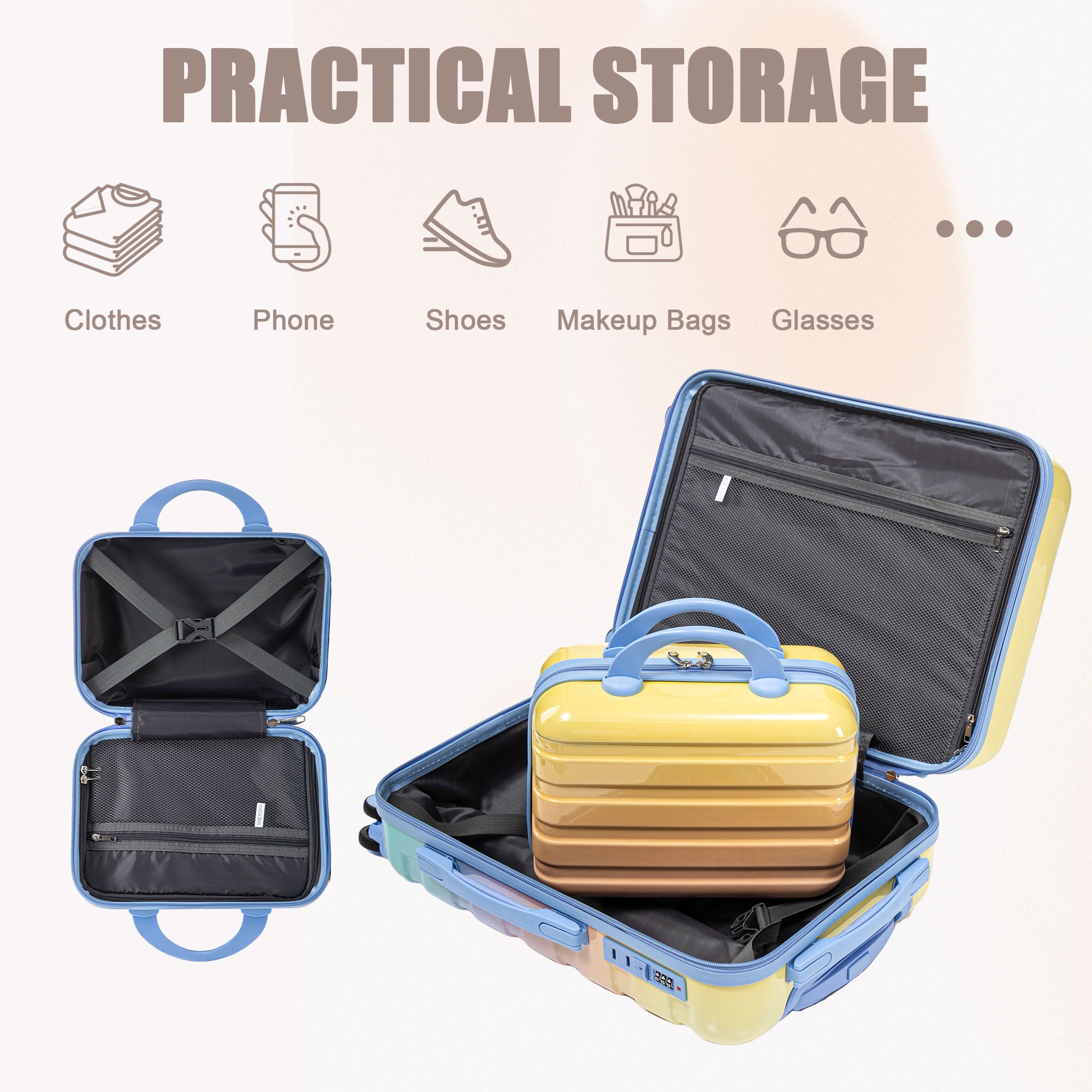 Luggage Set 14" / 20" With Combination Lock And Cosmetic Case