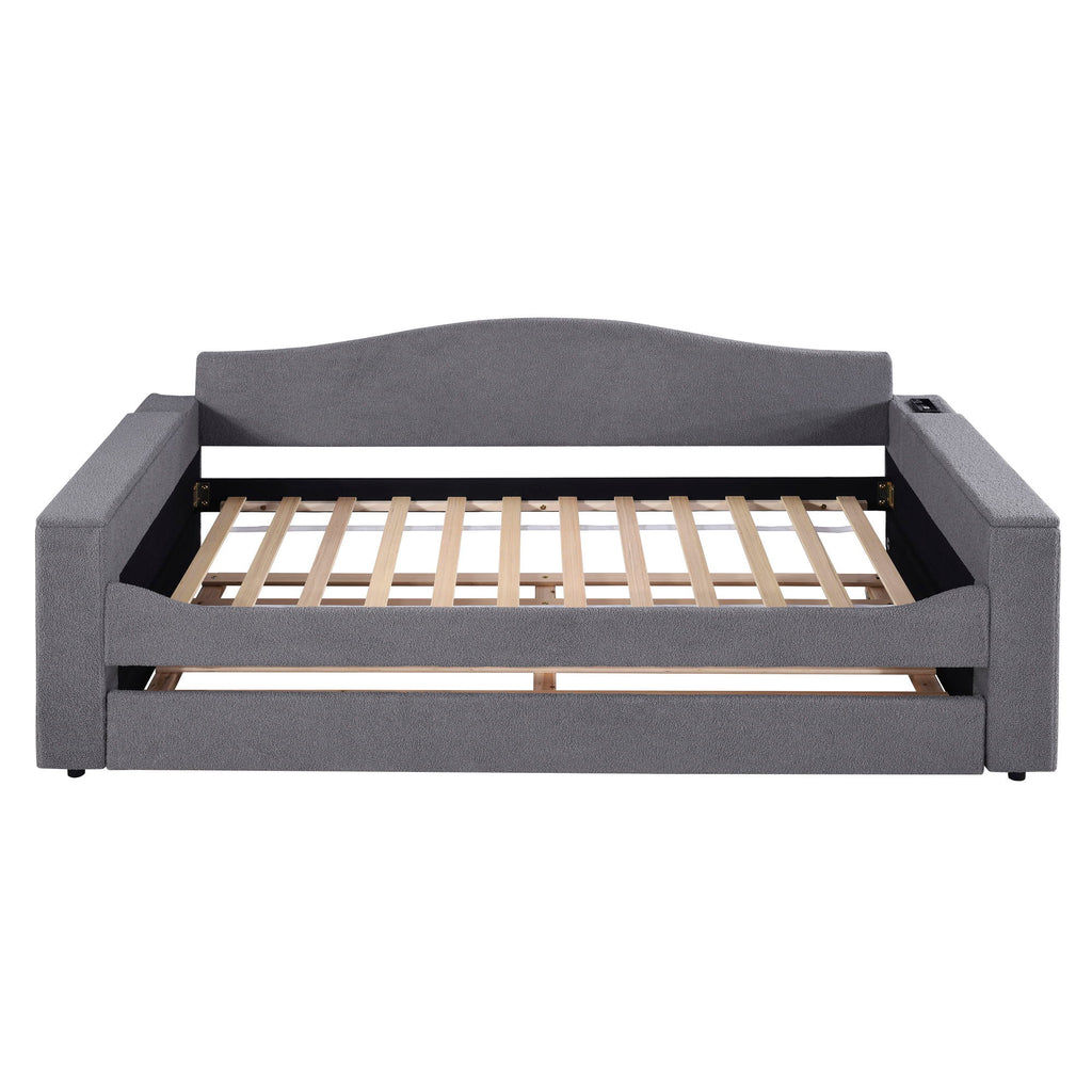 Upholstered Daybed With Storage Armrests, Trundle And Latest Integrated tooth Audio System