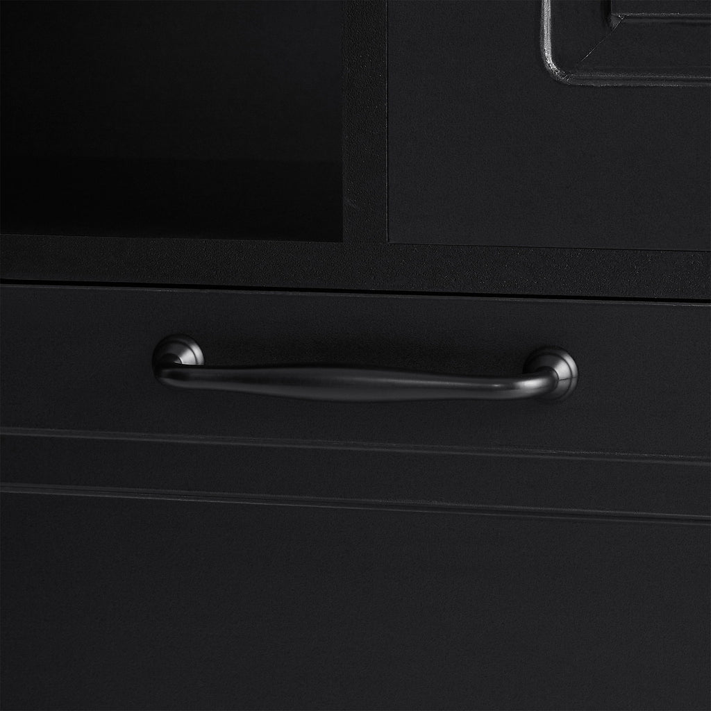 Modern Tall Storage Cabinet With Adjustable Shelves, Flip-Out Basket & Enclosed Doors