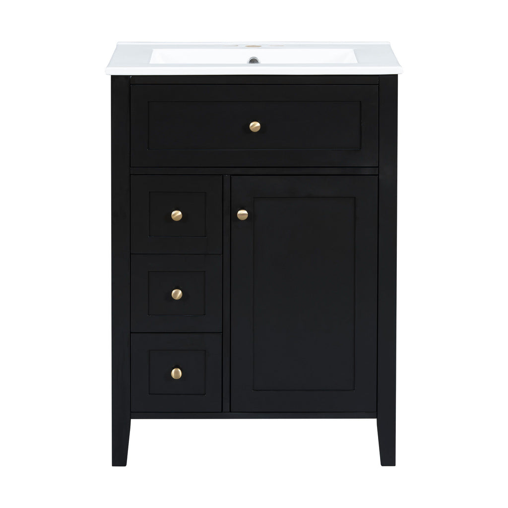 Bathroom Vanity With Sink, 3 Drawers & Cabinet With Adjustable Shelves
