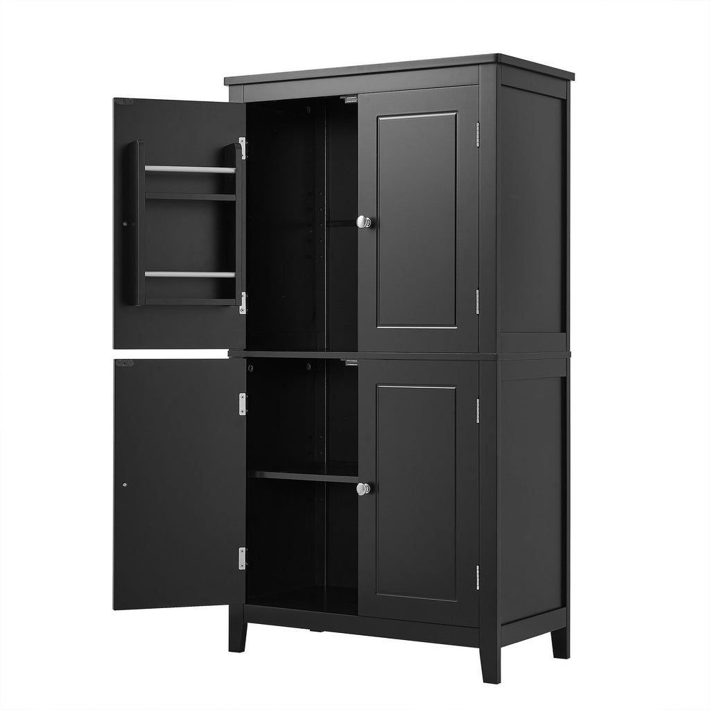 Elegant Bathroom Floor Storage Cabinet With 4 Doors, Adjustable Shelves