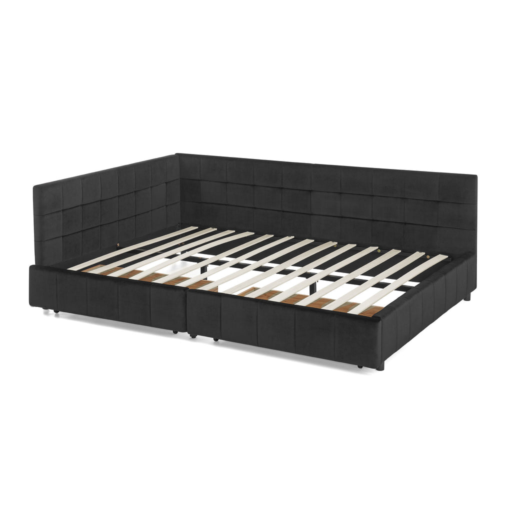 Storage Elegant Upholstered Tufted Bed Frame With Backrest And Armrests