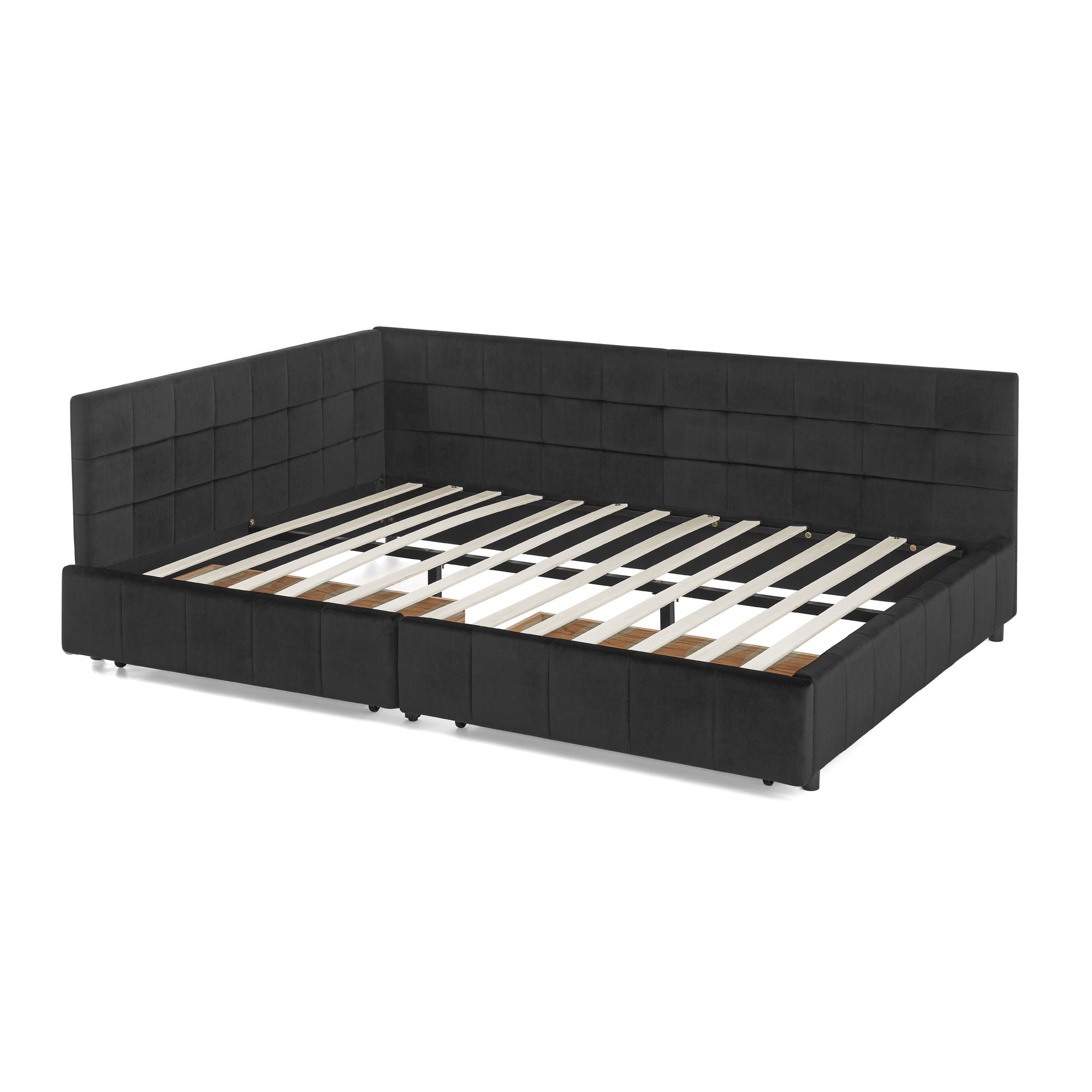Storage Elegant Upholstered Tufted Bed Frame With Backrest And Armrests