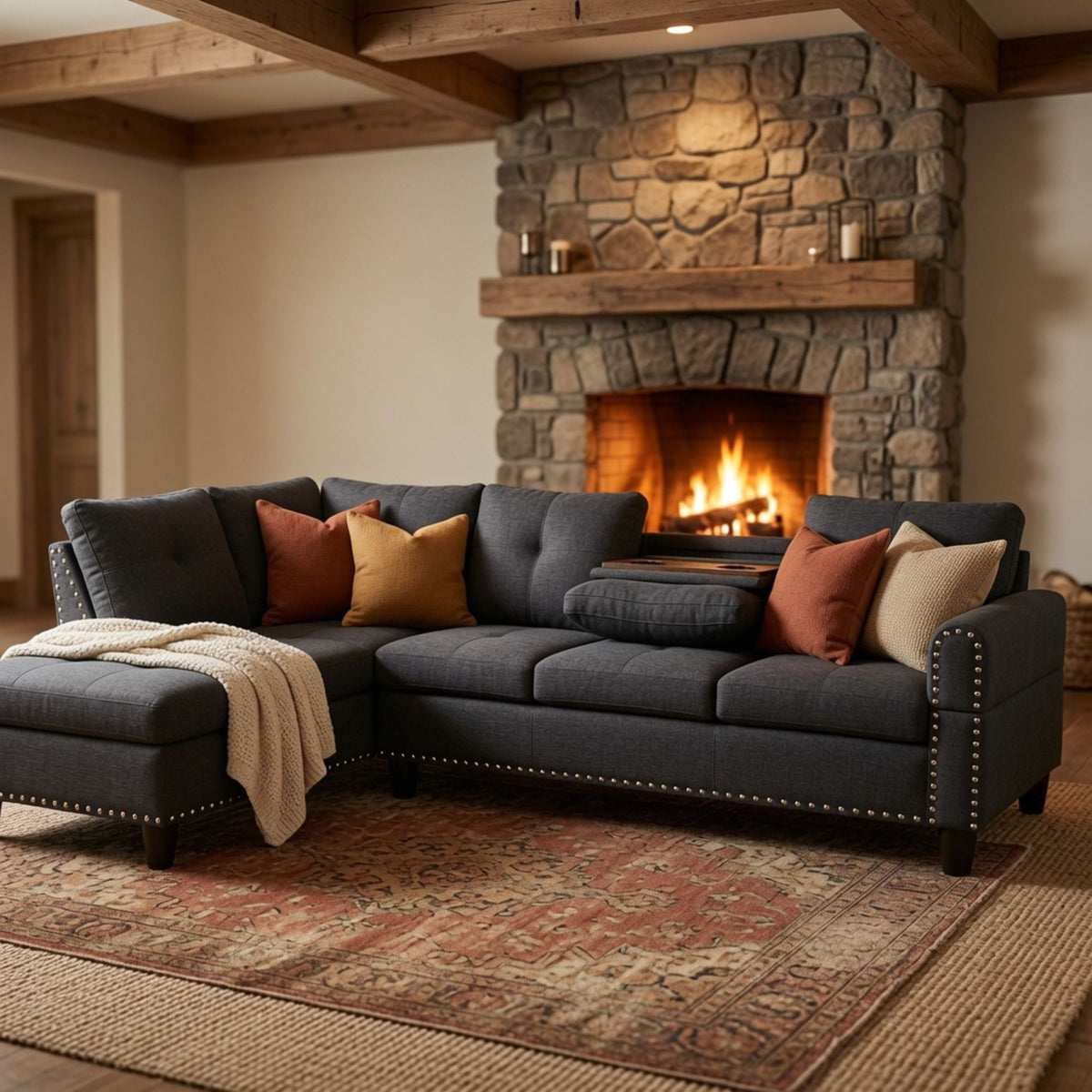 L - Shaped Sectional Sofa With Movable Left Chaise