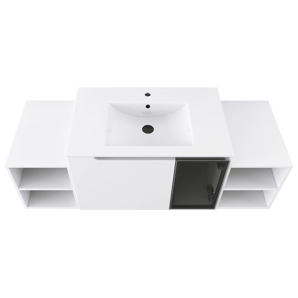 Wall Mounted Bathroom Vanity With Sink, Cabinet & Half Door