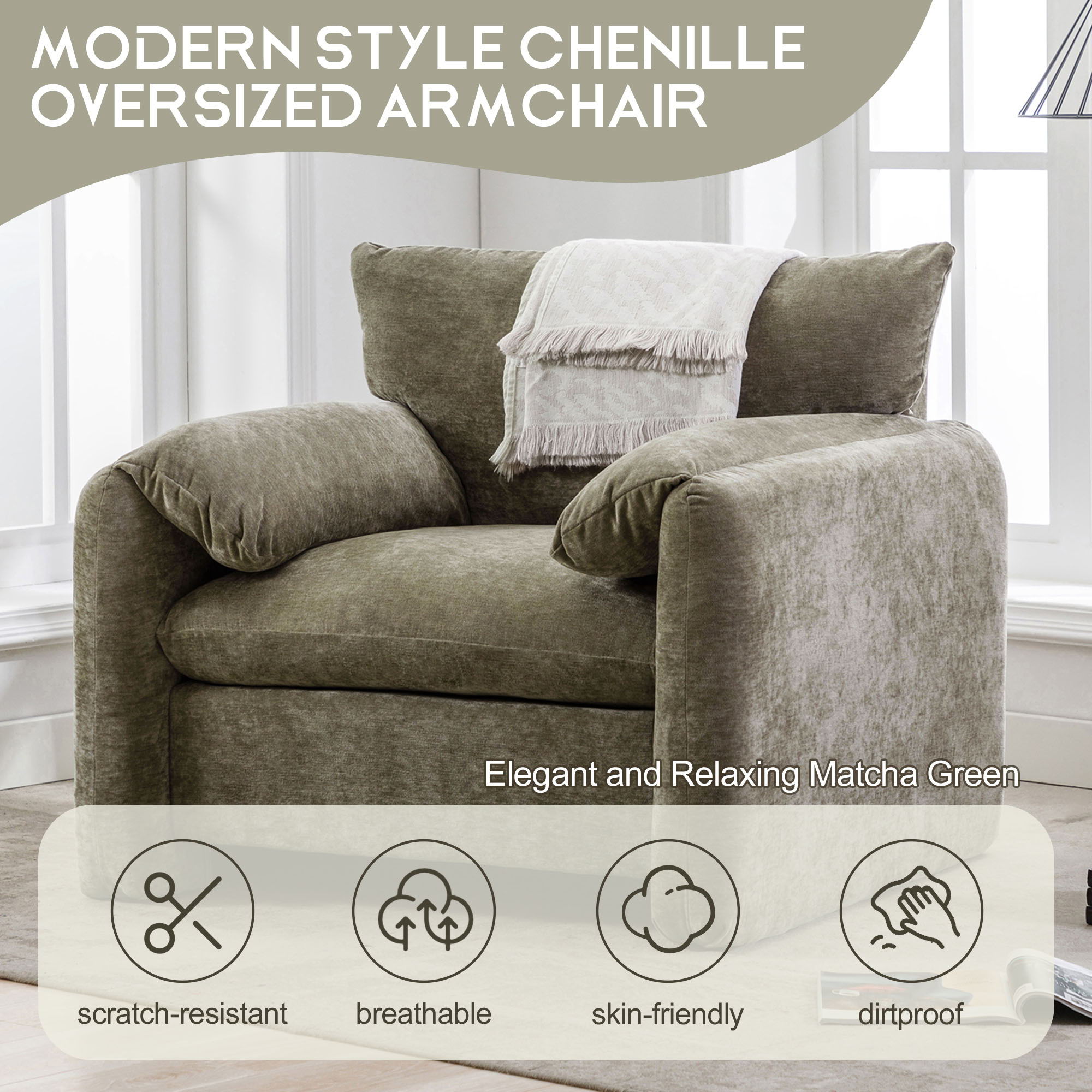 Oversized Accent Single Sofa Lounge Chair - Matcha Green