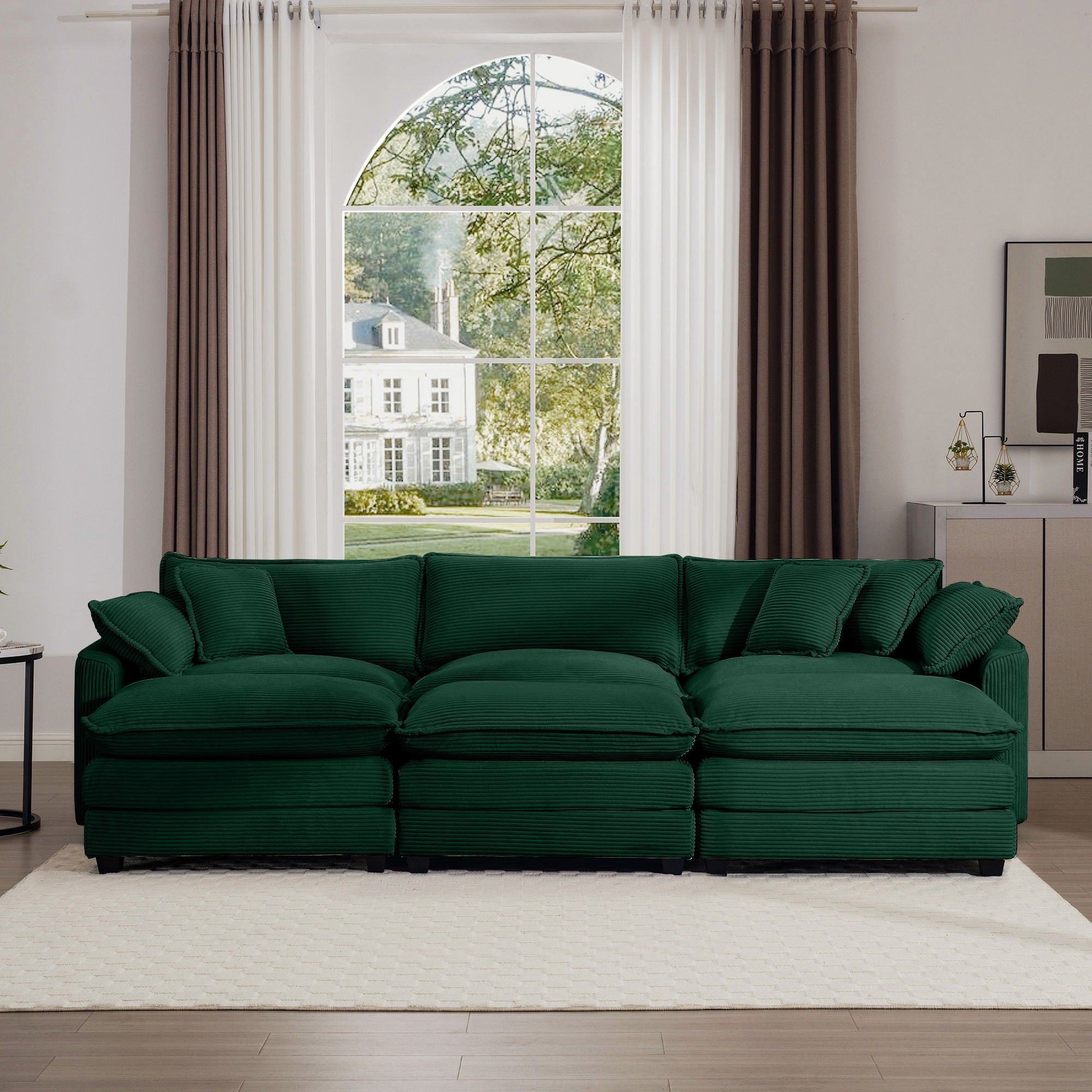 Modern Modular Cushion Sofa With Ottoman, Low Back, Deep Seating Sofa Set