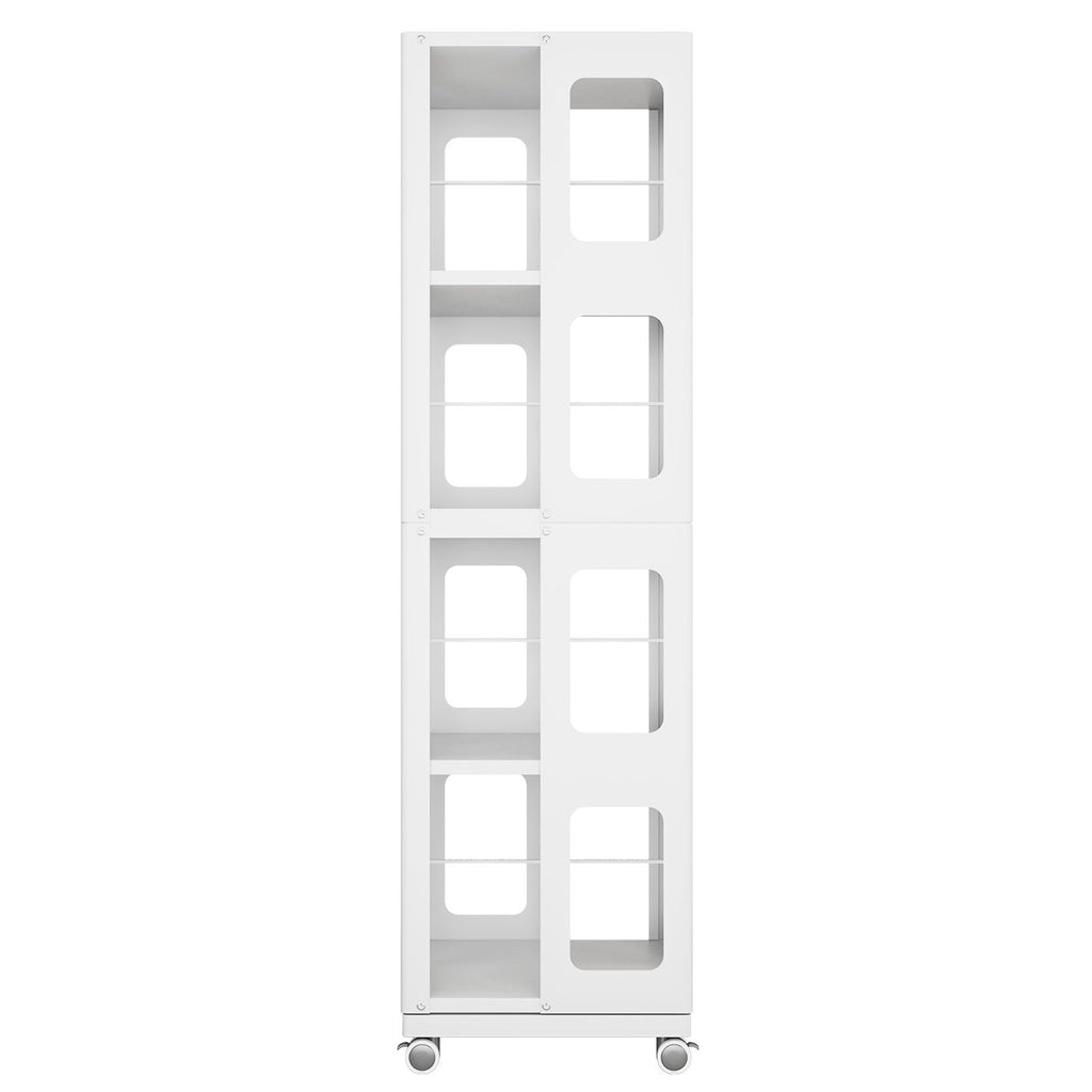 4 Tier All Steel Rotating Bookshelf With 360° Wheels, Large Size Sturdy & Spacious Book Rack, New Style Bookshelf - White