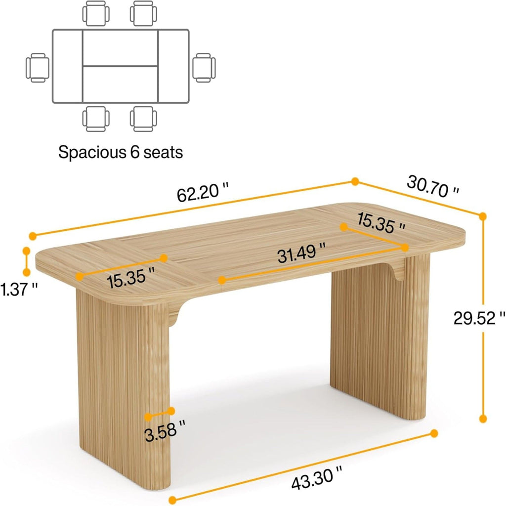 Executive Desk, Large Home Office Computer Workstation With Sturdy Double Pedestal Base, Simple Rectangular Writing & Study Table - Natural Wood