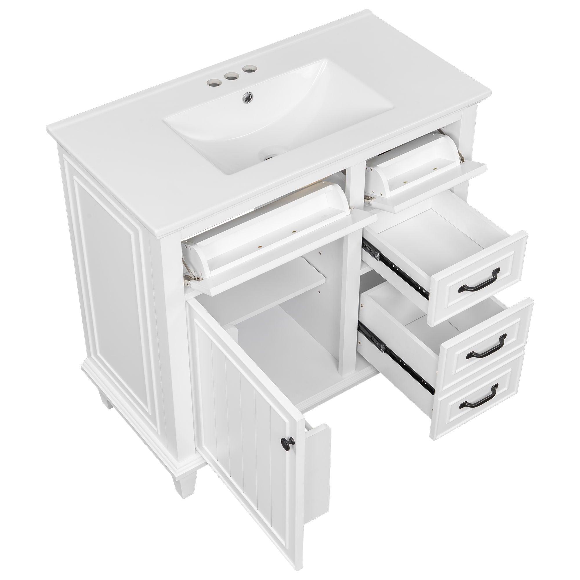 Modern Bathroom Vanity With Sink Top, Flip Drawers, Adjustable Shelf