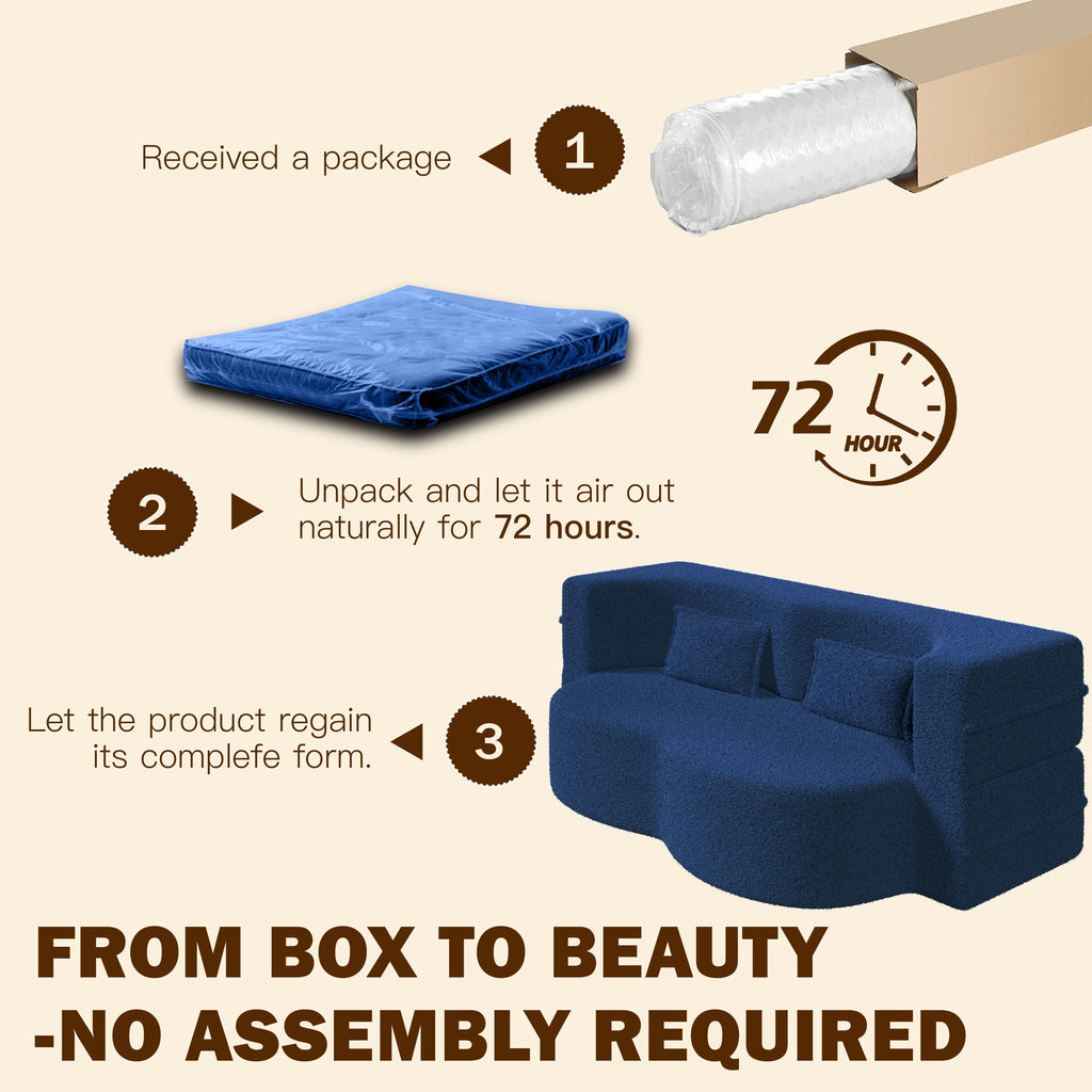 Modern Floor Sleeper Sofa Bed With 2 Pillows, Convertible Twin Size Folding Mattress For Living Room
