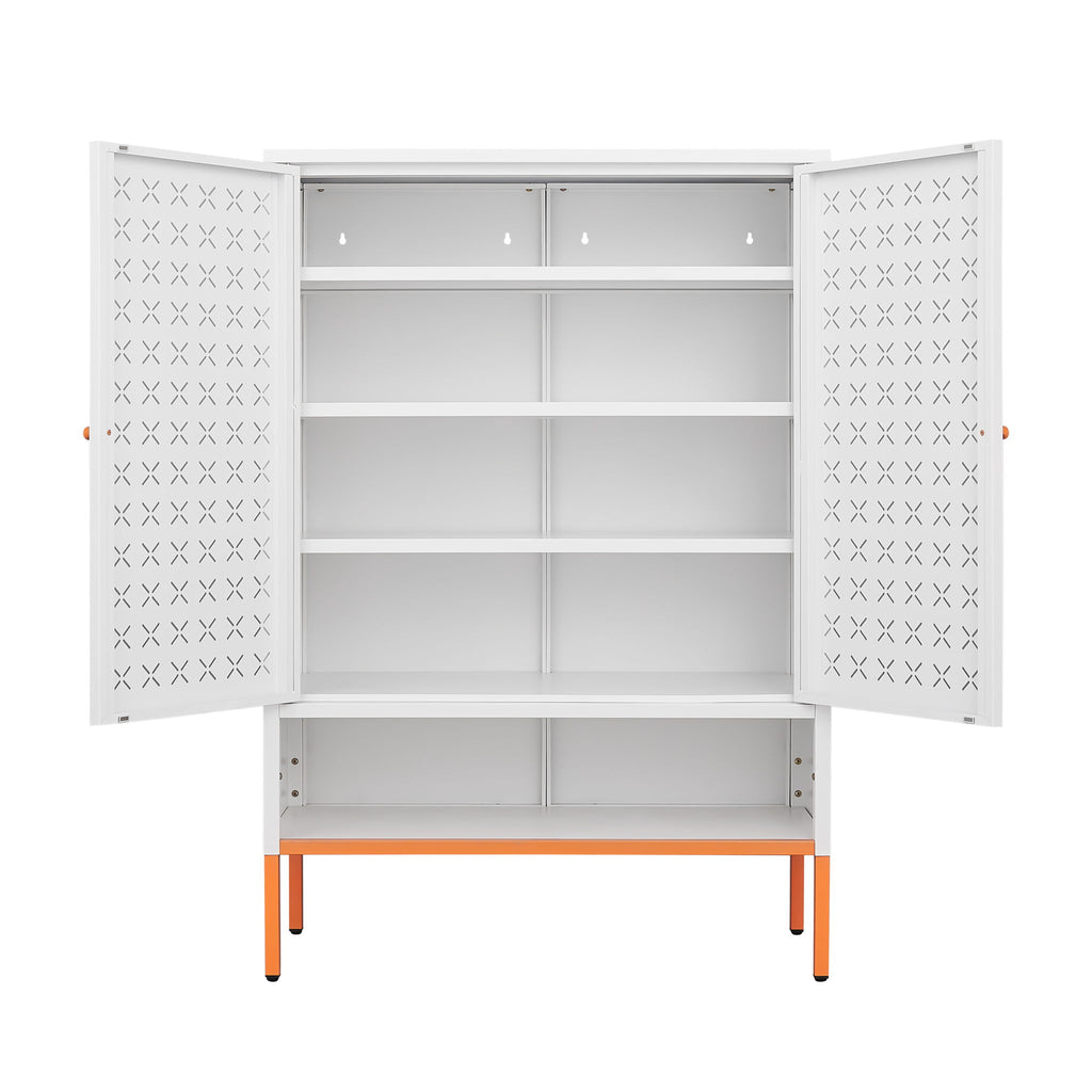 Grid Double Door Shoe Cabinet With Adjustable Compartments And Moisture-Proof Design In Metal
