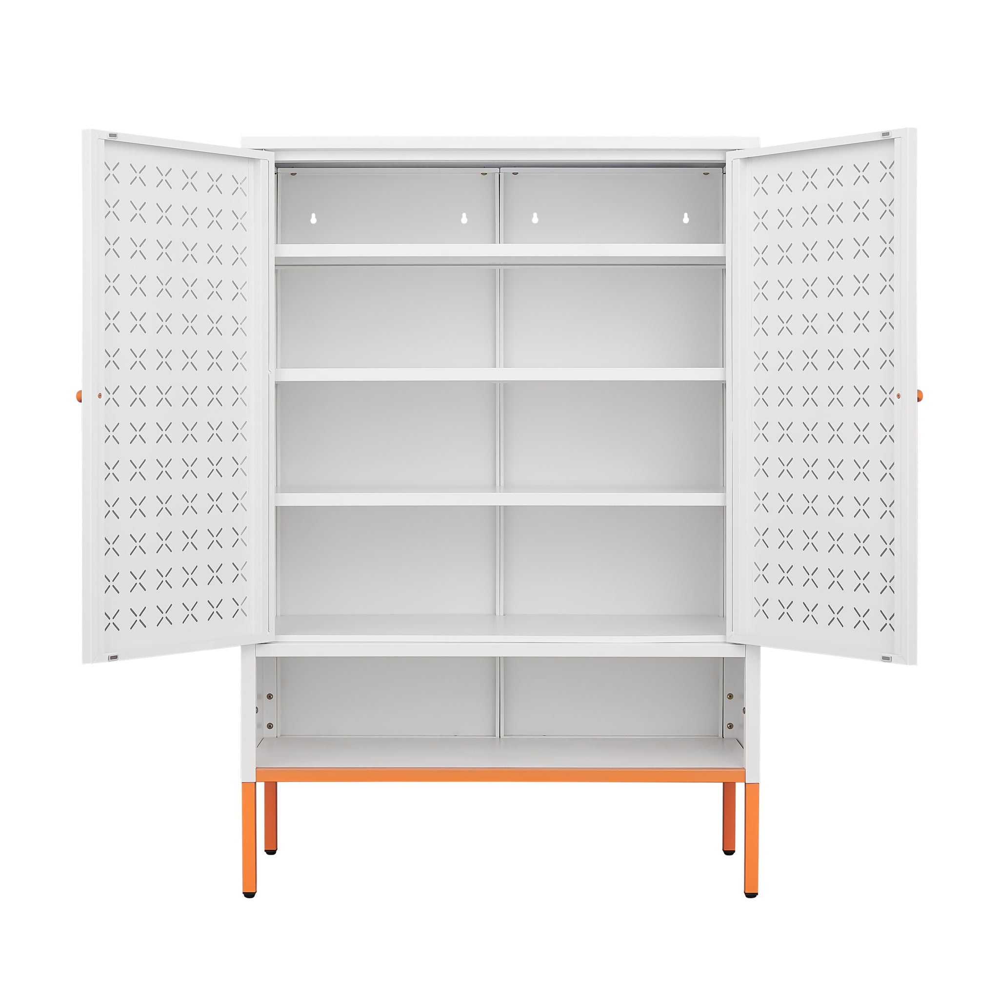 Grid Double Door Shoe Cabinet With Adjustable Compartments And Moisture-Proof Design In Metal