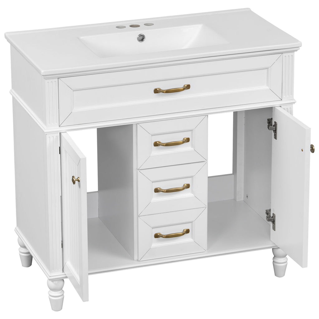 Bathroom Vanity With Sink, Flip-Out Top Drawer, Soft Close Doors, 2 Storage Drawers