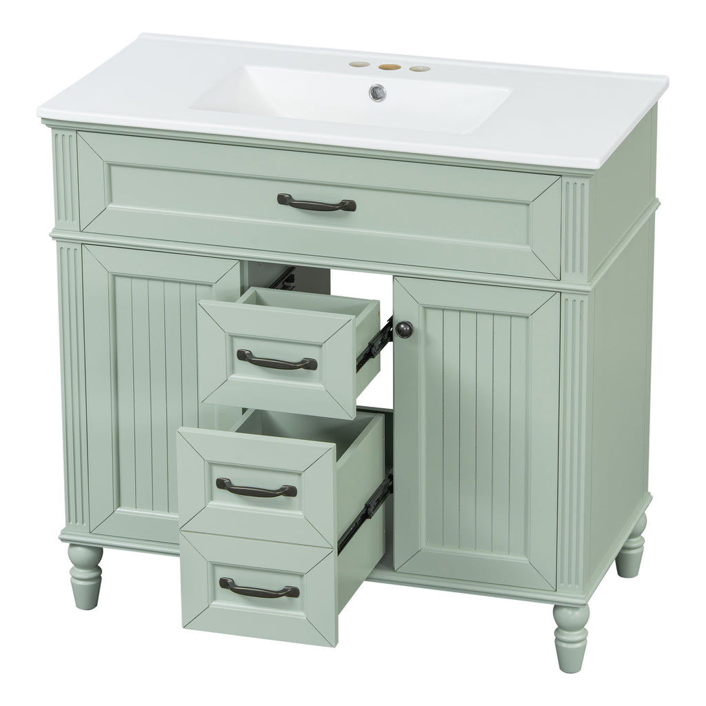 Bathroom Vanity With Sink, Flip-Out Top Drawer, Soft Close Doors, 2 Storage Drawers