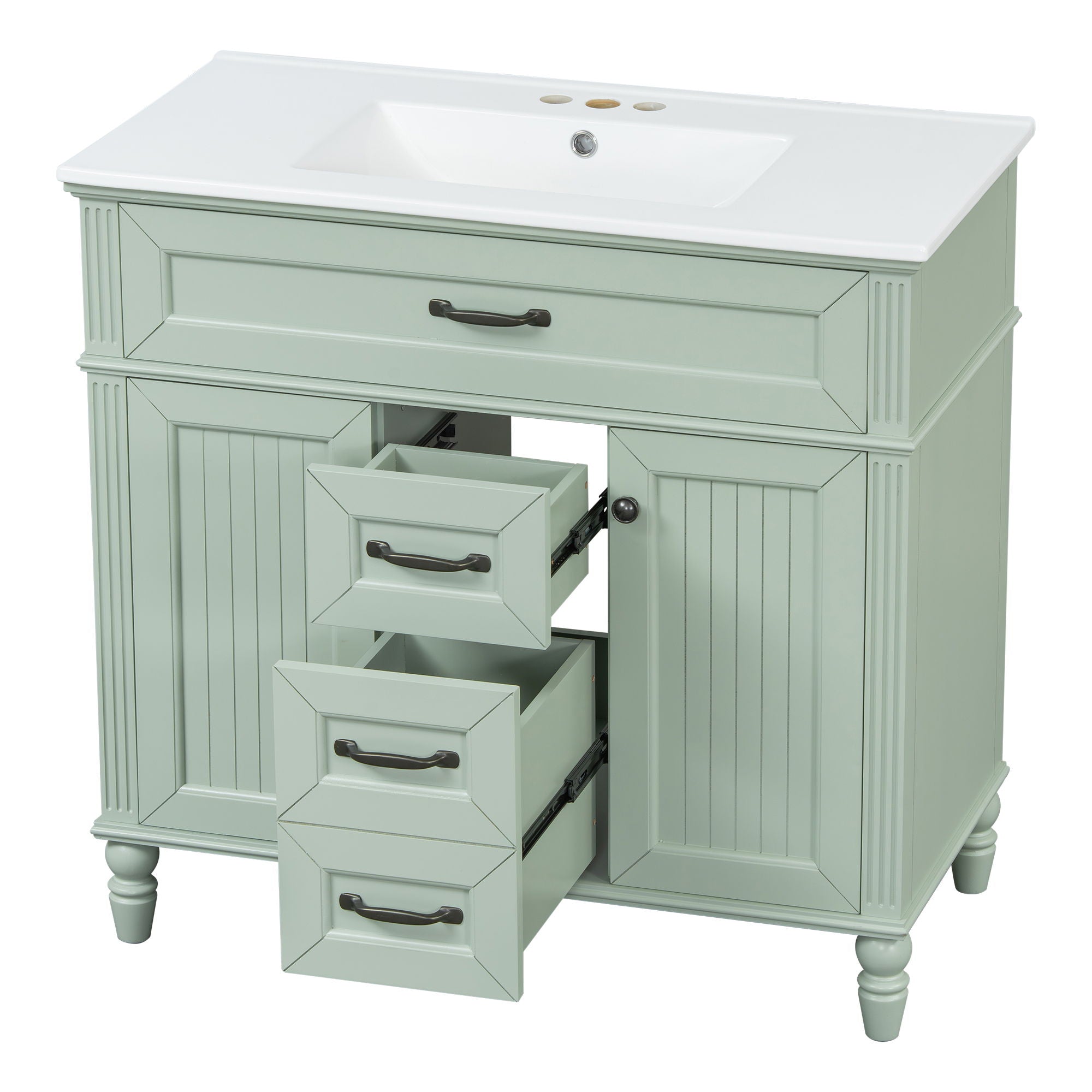 Bathroom Vanity With Sink, Flip-Out Top Drawer, Soft Close Doors, 2 Storage Drawers
