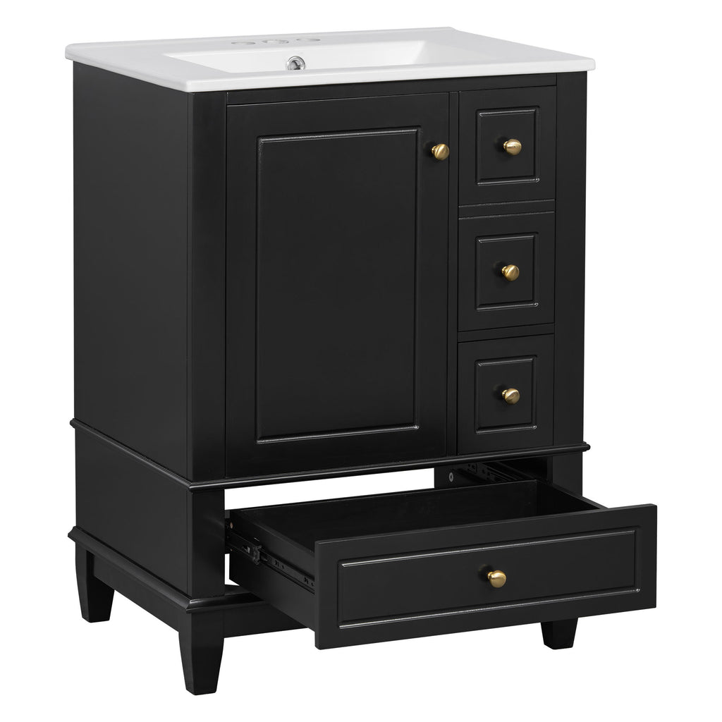 Modern Bathroom Vanity With Sink, Freestanding Cabinet With Drawers And Storage Shelves