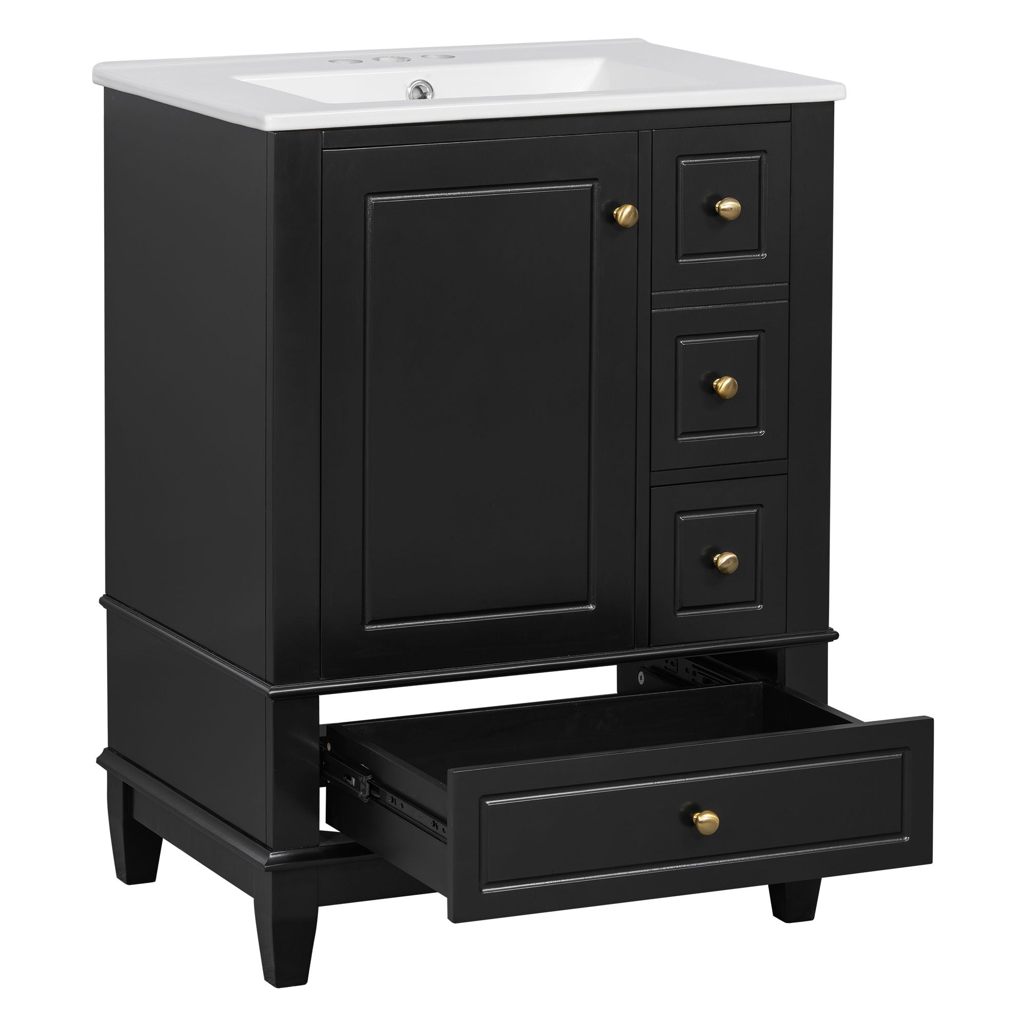 Modern Bathroom Vanity With Sink, Freestanding Cabinet With Drawers And Storage Shelves