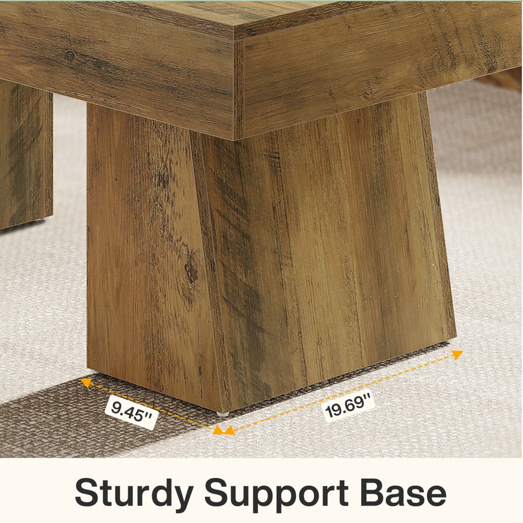 Rectangular Accent Coffee Table With Thick Base, Low Cocktail Tea Furniture For Living Room - Rustic Brown