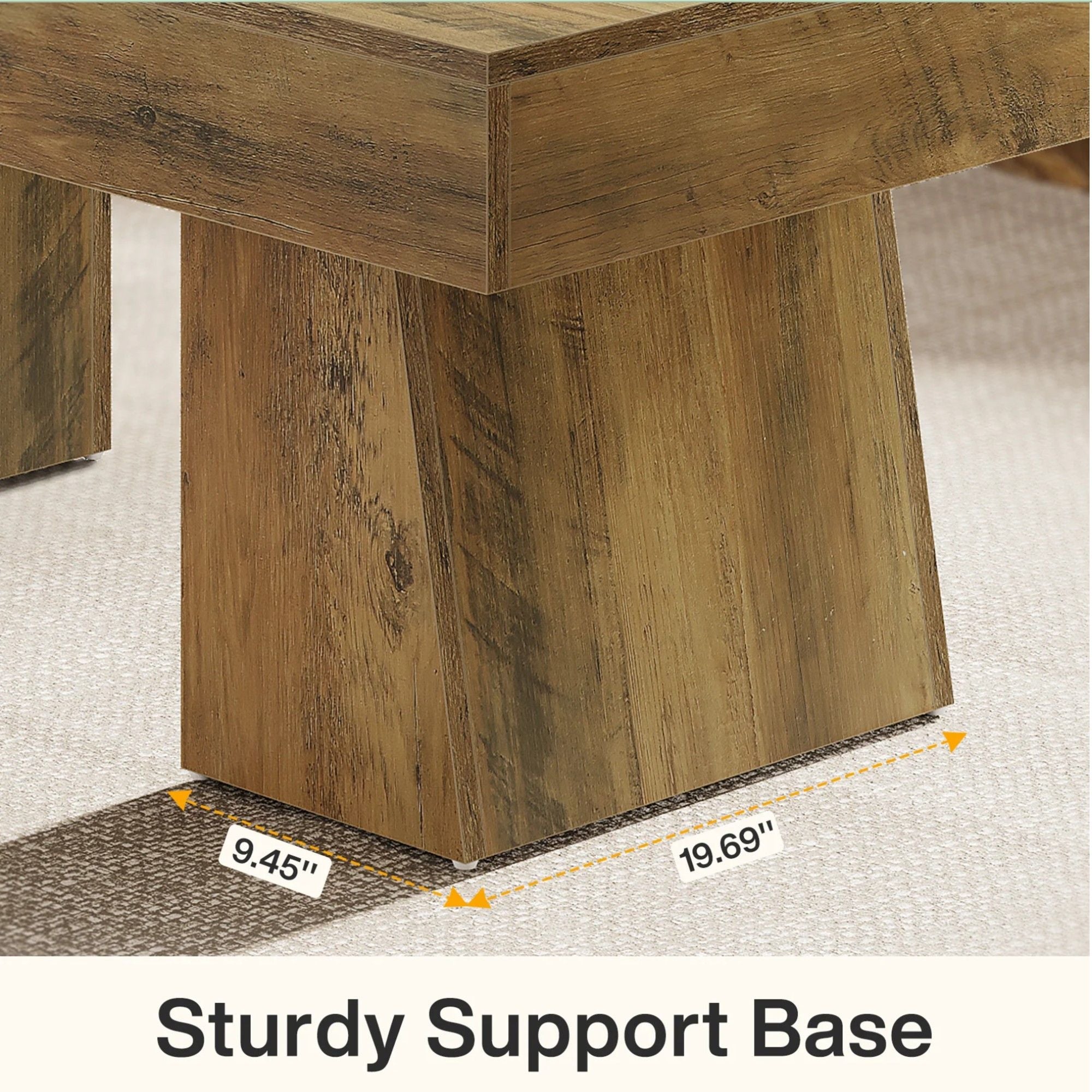 Rectangular Accent Coffee Table With Thick Base, Low Cocktail Tea Furniture For Living Room - Rustic Brown