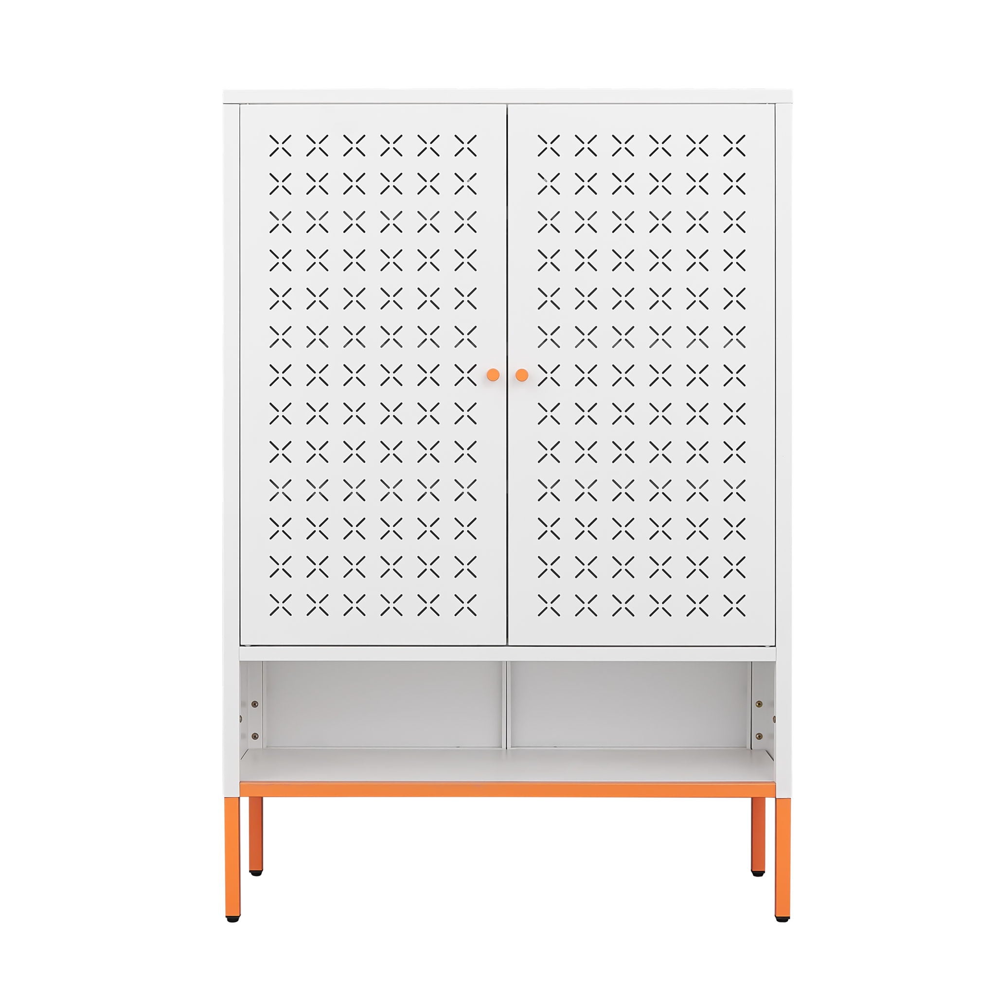 Grid Double Door Shoe Cabinet With Adjustable Compartments And Moisture-Proof Design In Metal