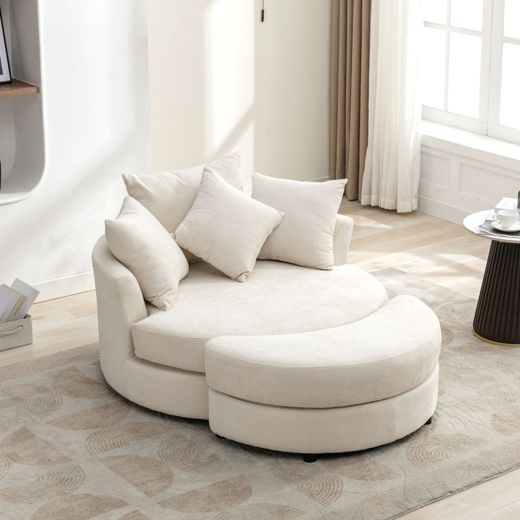 360° Swivel Accent Barrel Chair With Storage Ottoman & 4 Pillows, Modern Leisure Chair Round Accent For Living Room