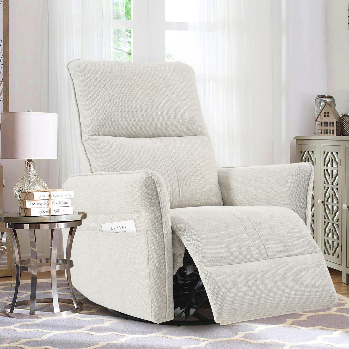 360° Swivel Rocker Recliner Chair, Swive Nursery Rocking Chair With Pull Ring, Glide Chair For Livin Room - Gray