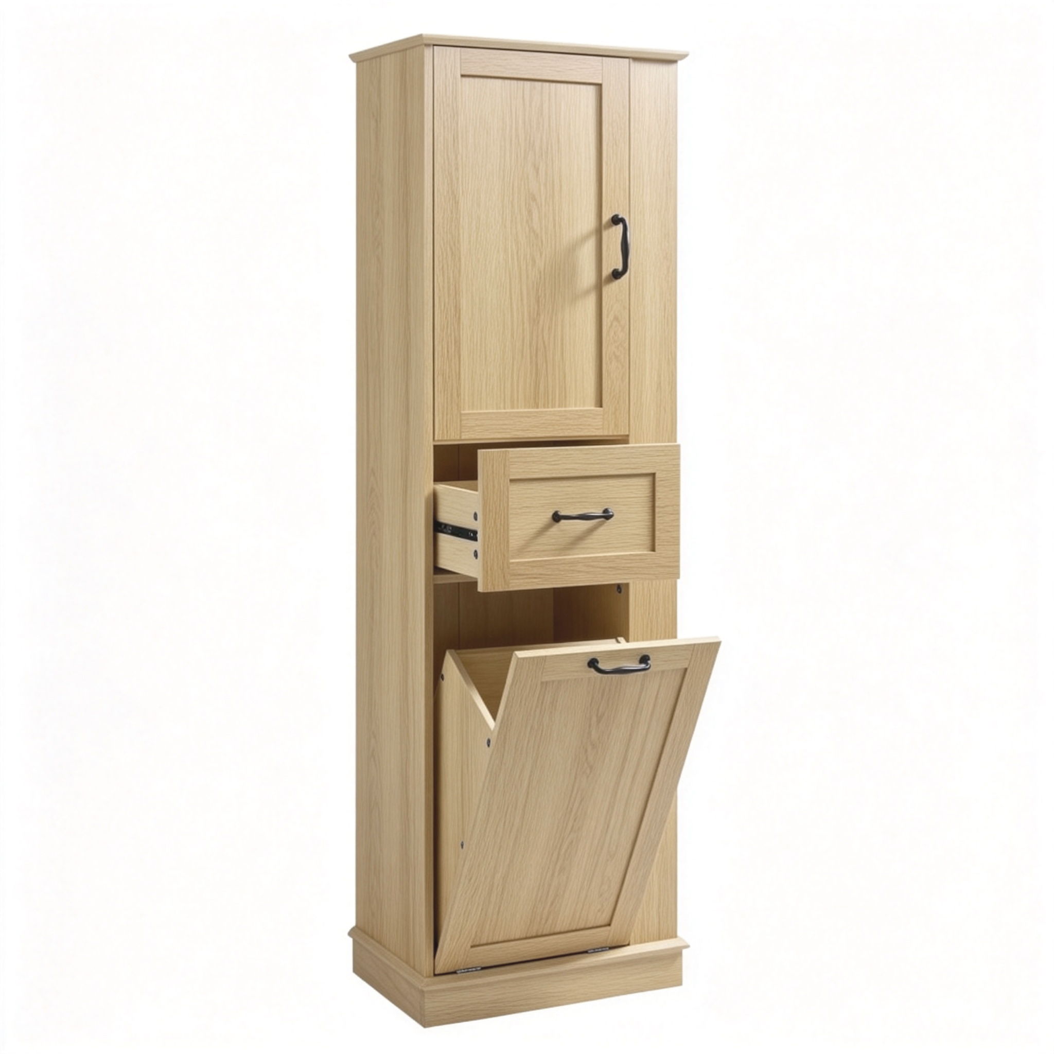 Modern Tall Storage Cabinet With Tilt-Out Compartment, Adjustable Shelves