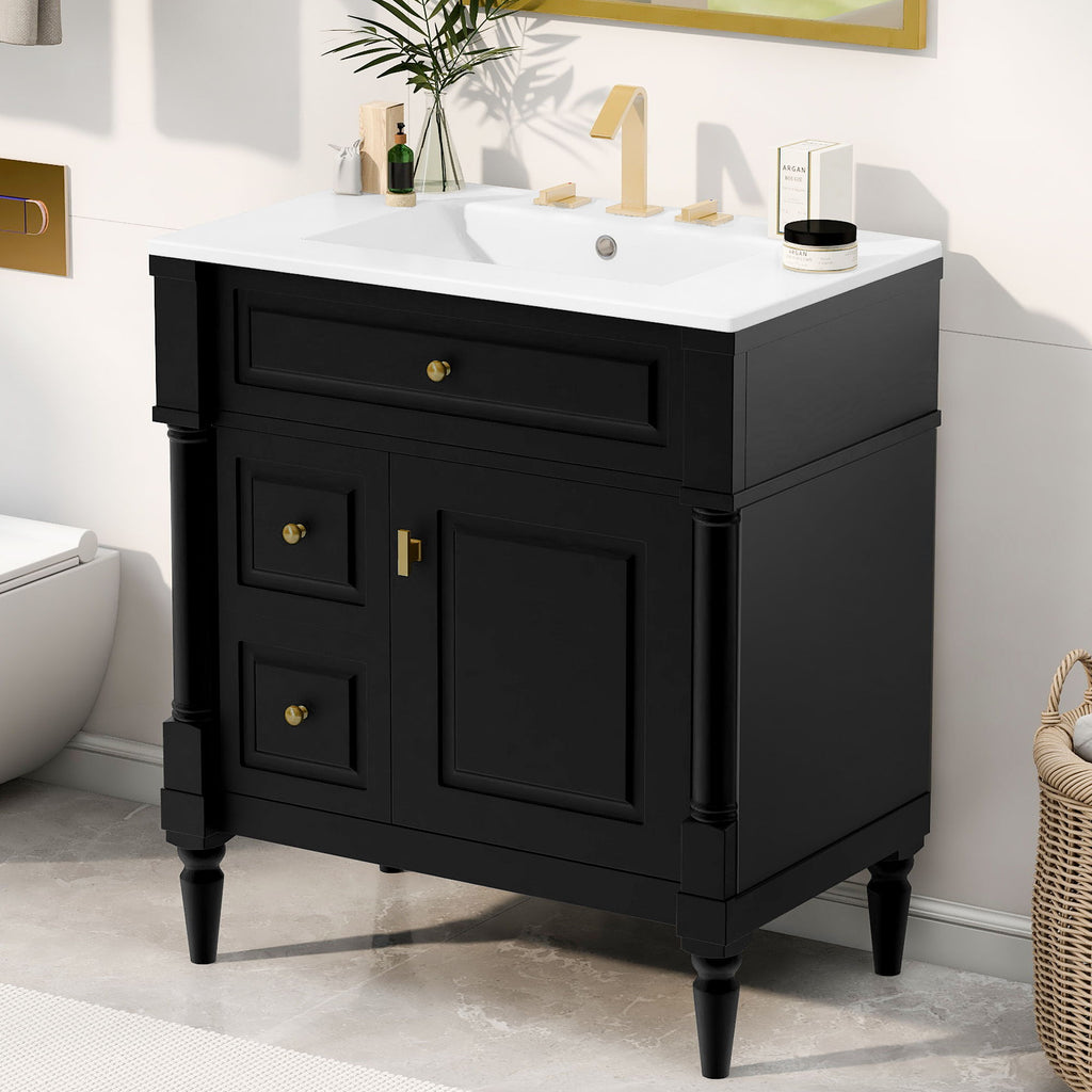 Modern Bathroom Vanity With Sink, Freestanding Cabinet With Flip Drawer & Adjustable Shelf