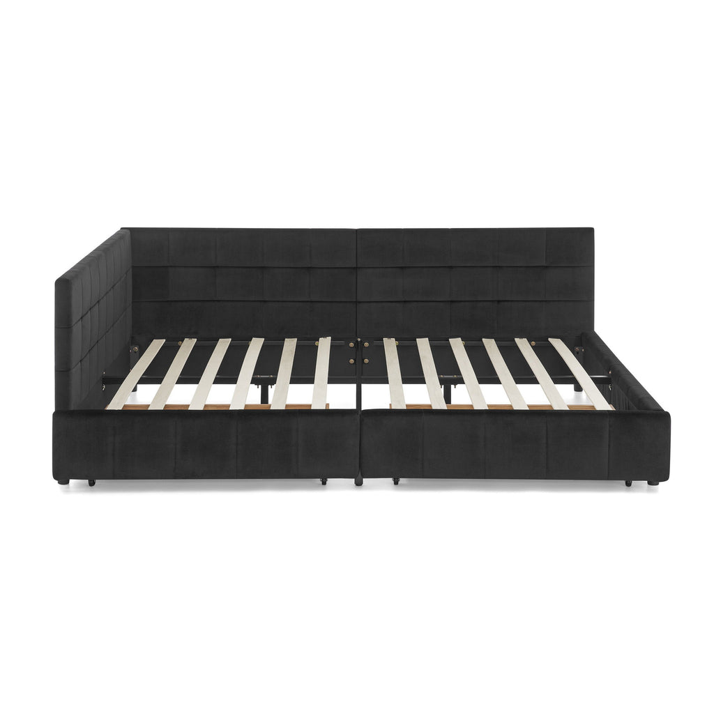 Storage Elegant Upholstered Tufted Bed Frame With Backrest And Armrests