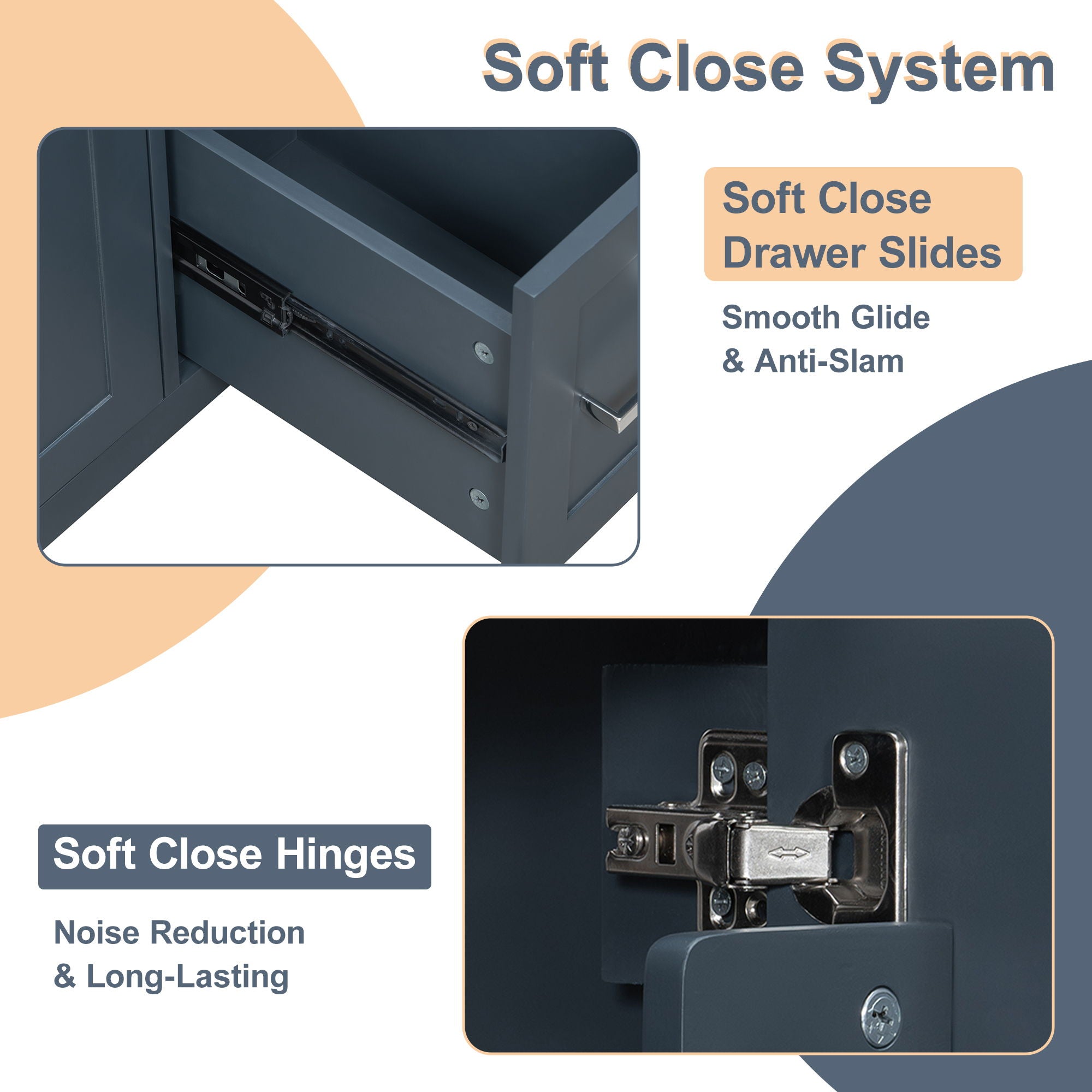 Modern Bathroom Vanity With Sink, Flip Drawer & 2 Drawers, Soft Close Hinges, Adjustable Shelf