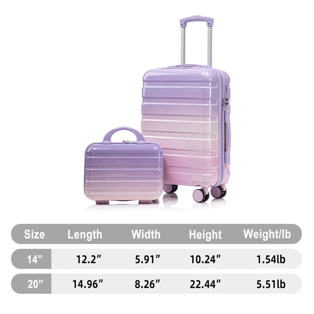Luggage Set 14" / 20" With Combination Lock And Cosmetic Case