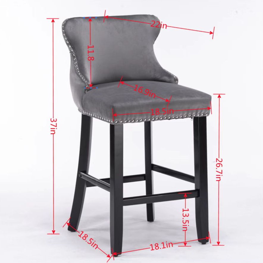 Contemporary Upholstered Wing-Back Barstools With Button Tufted Decoration And Wooden Legs, And Nailhead Trim, Leisure Style Bar Chairs, Bar Stools (Set of 2)