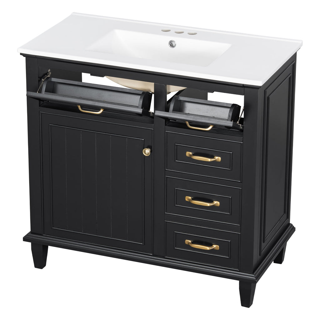 Modern Bathroom Vanity With Sink Top, Flip Drawers, Adjustable Shelf