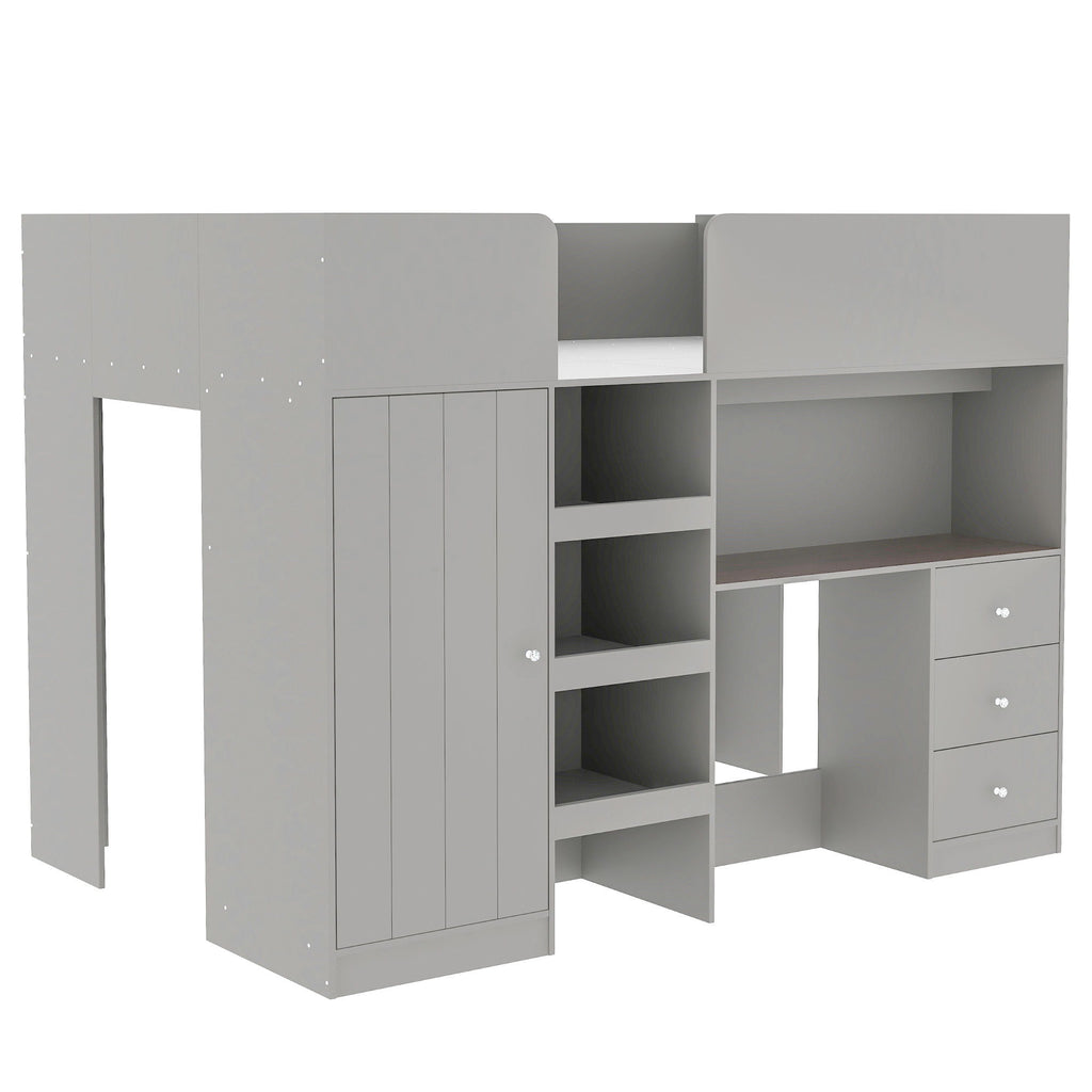 Loft Bed With Built In Wardrobe, Desk, Shelves, And Drawers