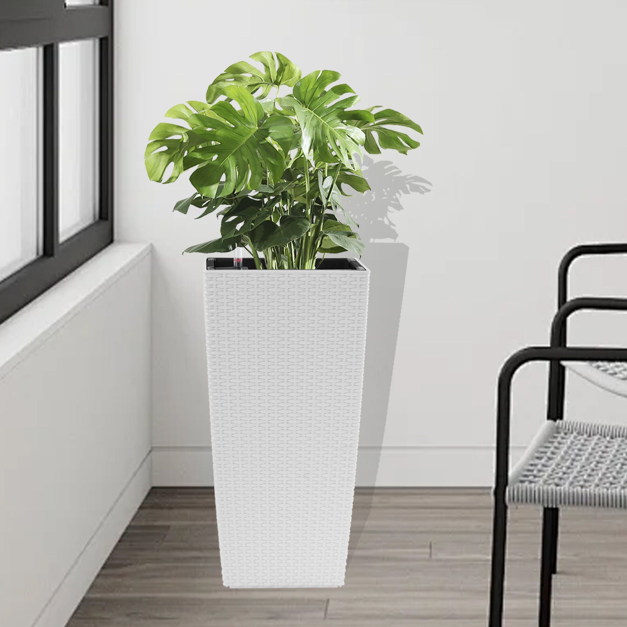 Square Large Planter With Automatic Watering System For Home And Garden (Set of 2) - White