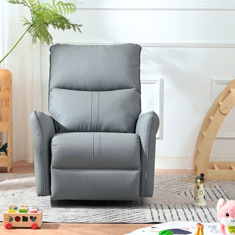 Power Swivel Rocker Recliner Chair, 270° Swivel Rocking Recliner Chair, Electric Small Recliners For Small Spaces, Single Sofa Recliner For Living Room - Blue / Gray