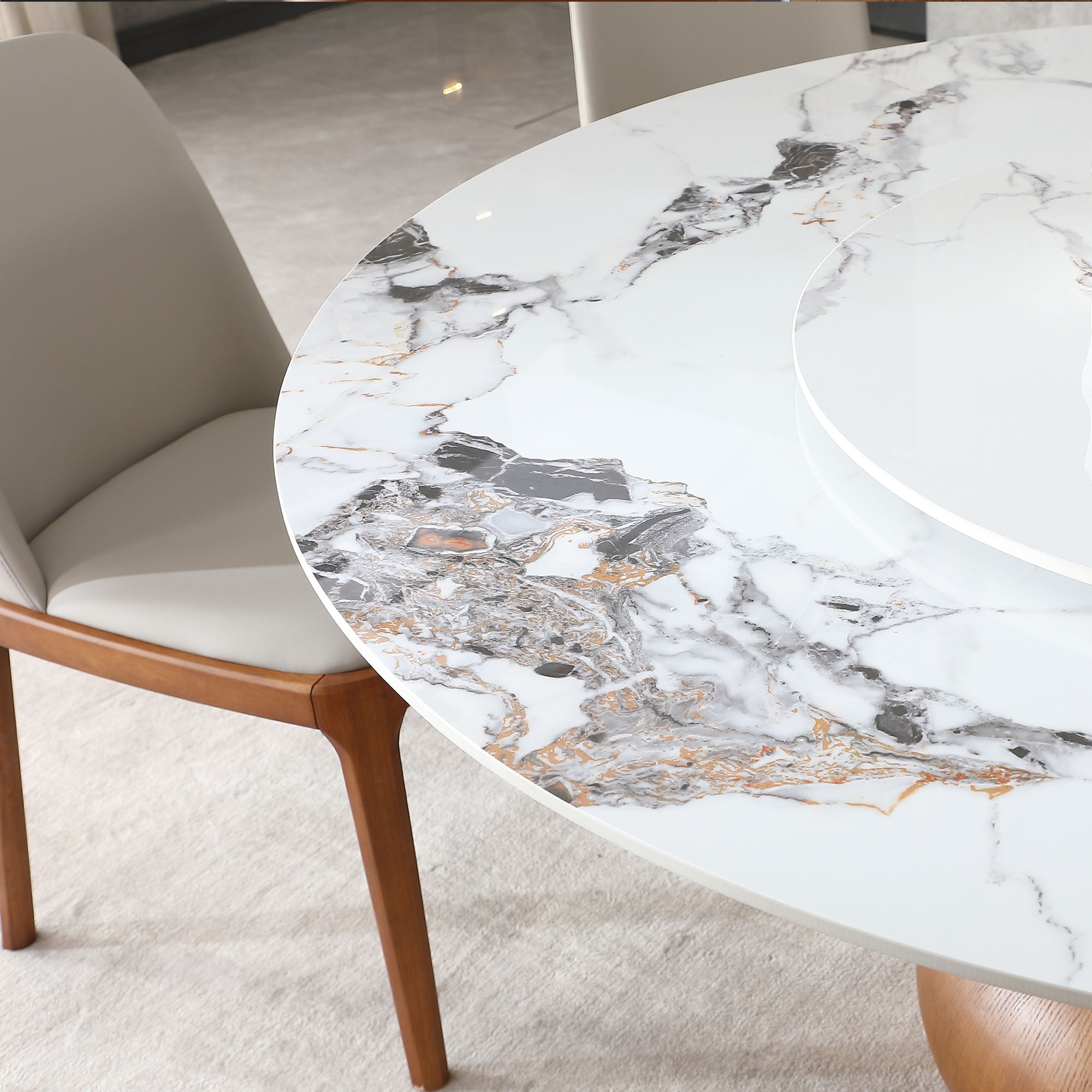 Dining Table, Round With Lazy Susan For Dining Room - Walnut / White