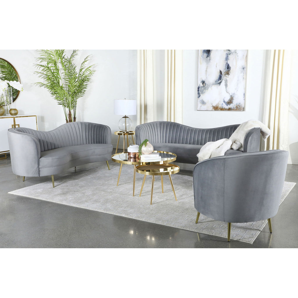 Reigha - Upholstered Sofa Lounge Furniture With Channel Tufted Backrest - Gray