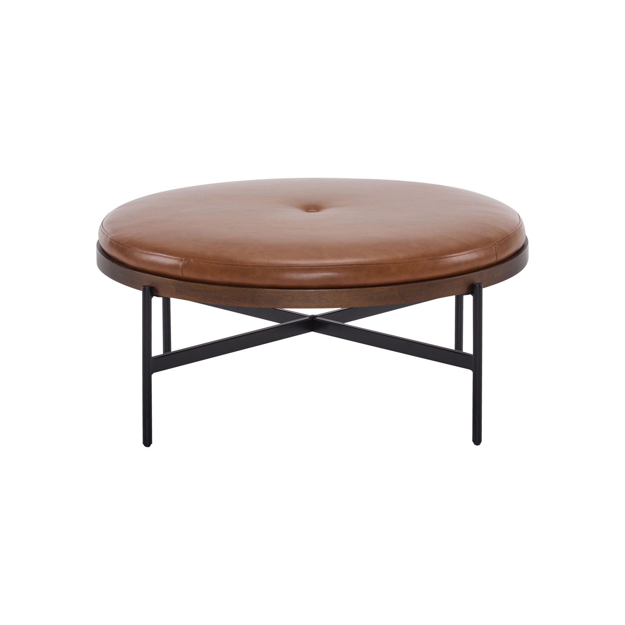 Lyricie - Modern Cocktail Ottoman With Foam Padding And Metal X Base - Brown / Black